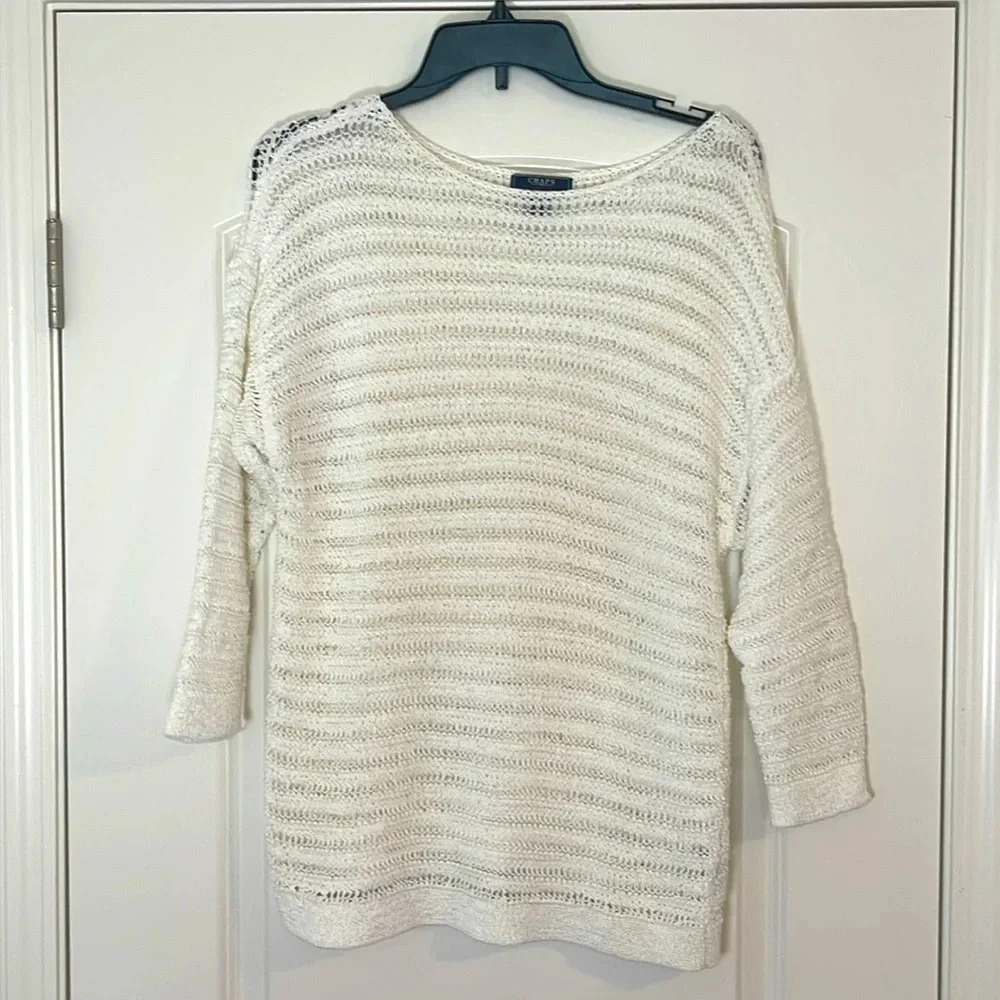 Chaps Denim White Open Weave Sweater Size XL